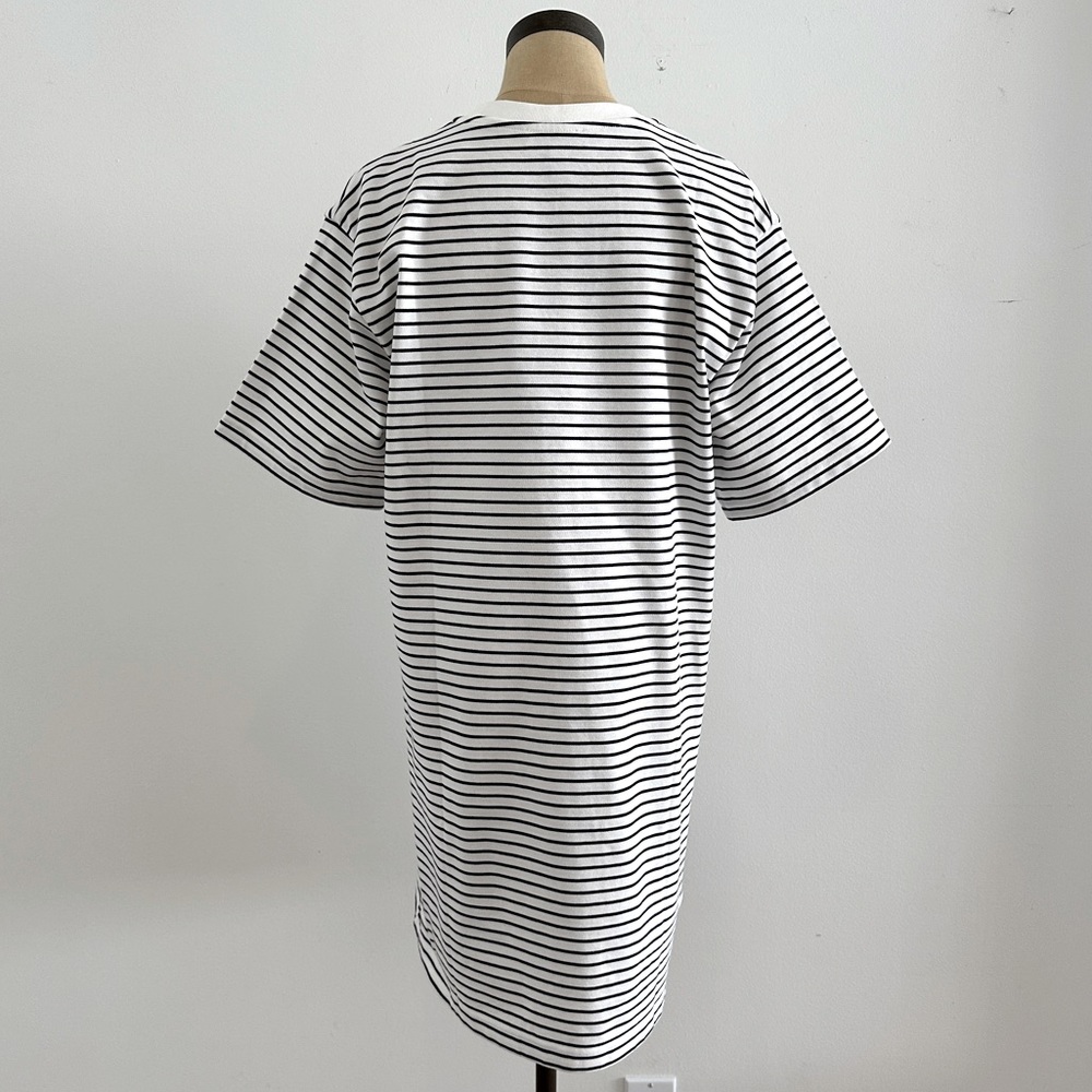 Striped Black & White Short Sleeve T-Shirt Dress - Picture 2 of 2